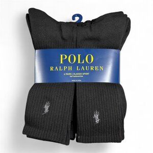 Polo Ralph Lauren Mens 6 Pairs-Classic Sport Half Cushioned Sole Black NWT NEW